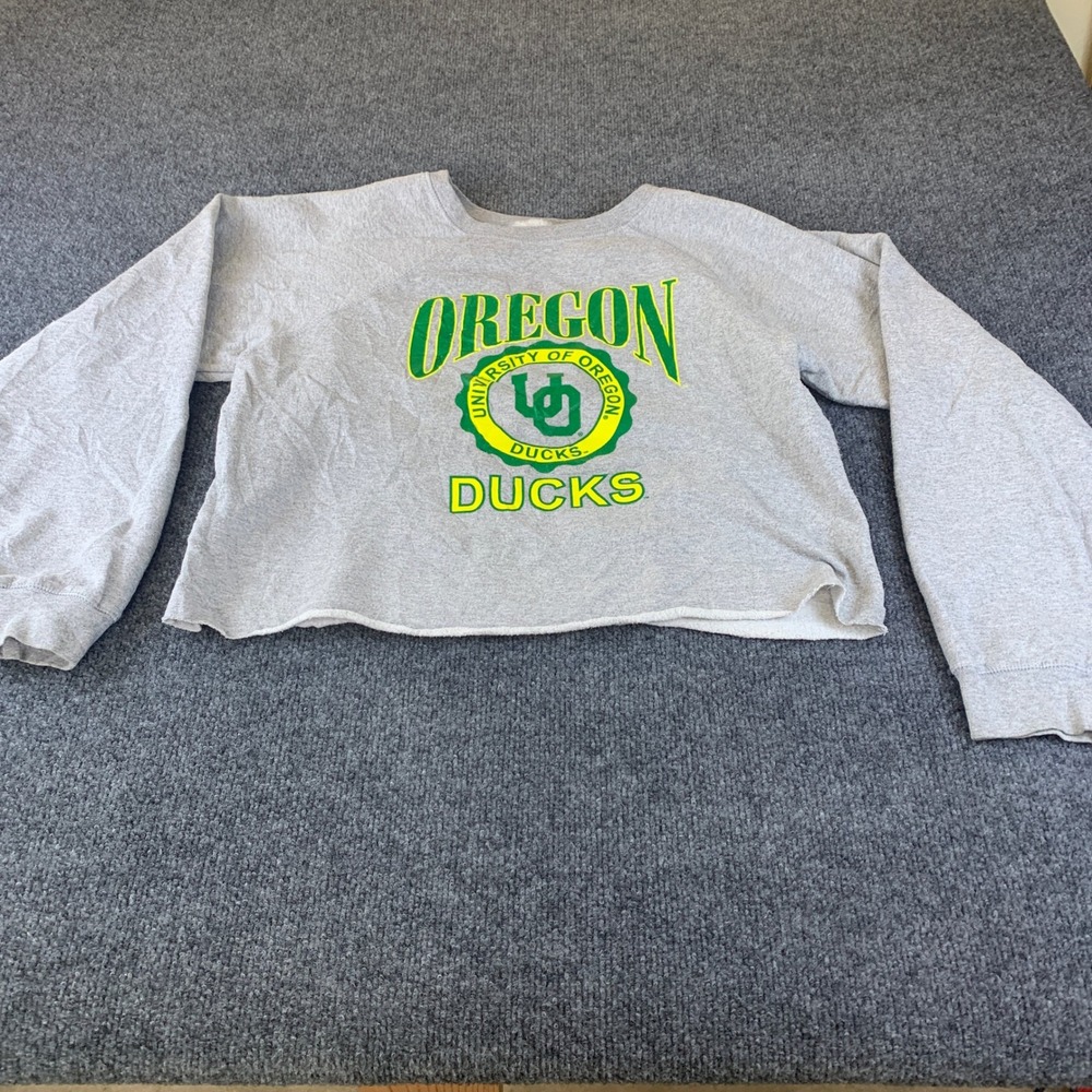 Retro Brand Oregon Ducks Sweatshirt Womens S Gray Good Cropped Raw Hem Raglan